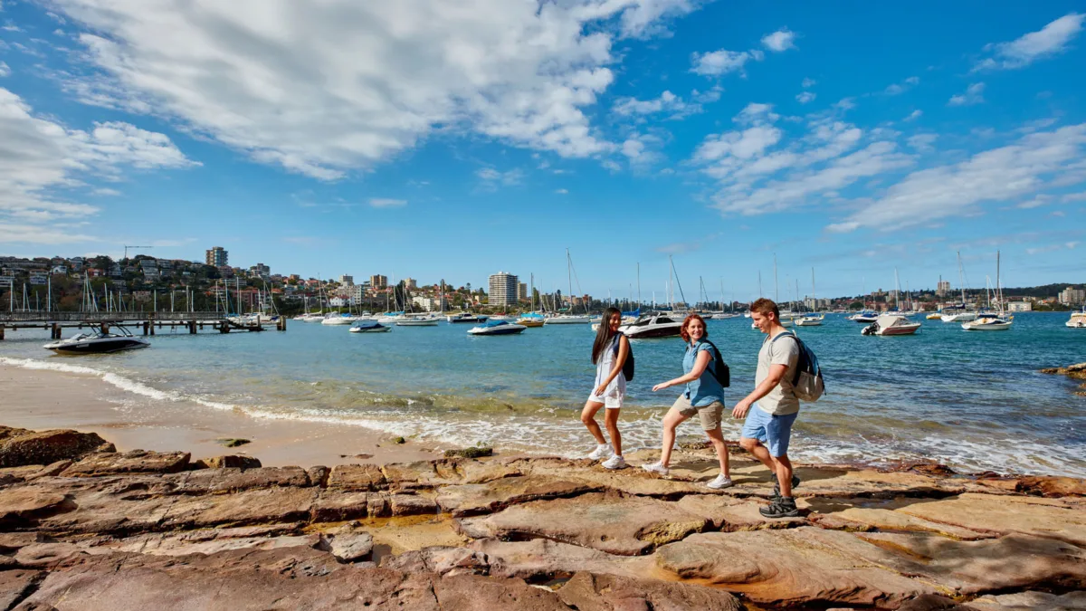 Friends enjoying a walk along Forty Baskets Beach, Balgowlah.