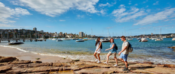 Friends enjoying a walk along Forty Baskets Beach, Balgowlah.