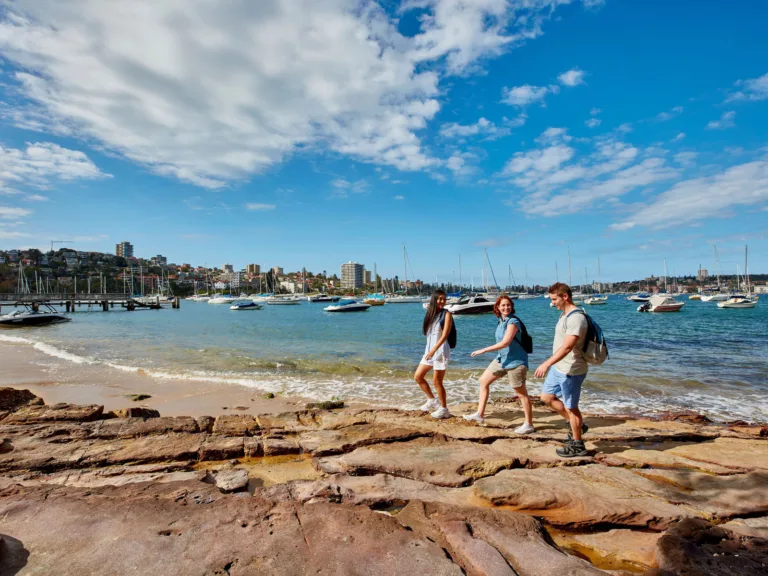 Friends enjoying a walk along Forty Baskets Beach, Balgowlah.